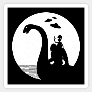 Bigfoot Riding Loch Ness Monster Sticker